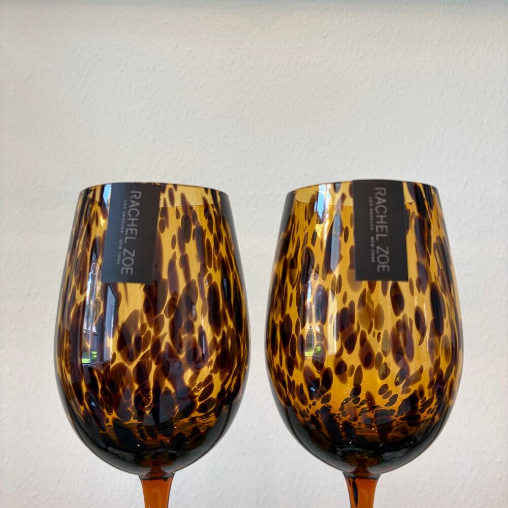 Rachel Zoe Tortoiseshell Wine Glass Set of 2 Chic Barware NEW - Picture 3 of 12
